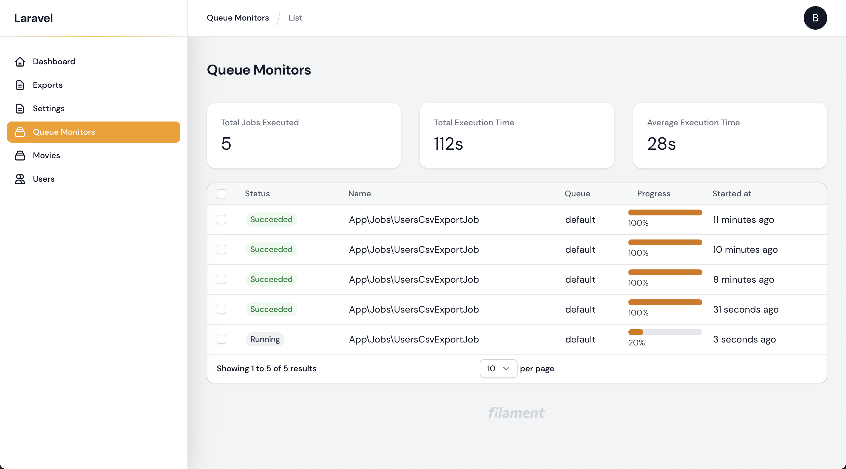 GitHub croustibat/filamentjobsmonitor Queue Monitoring Package for