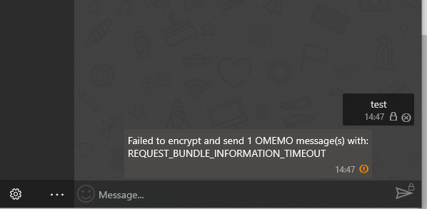 Failed to encrypt and send 1 OMEMO message(s) with: KEY_ERROR · Issue ...