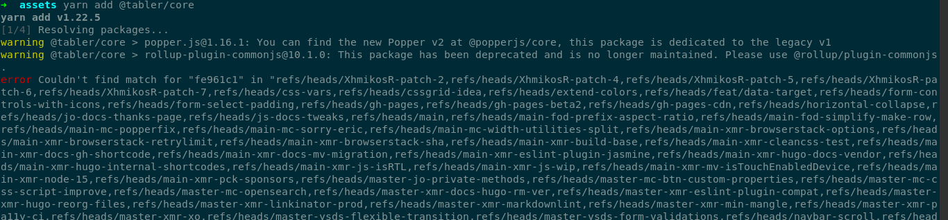 [BUG] Yarn install fails · Issue #745 · tabler/tabler · GitHub