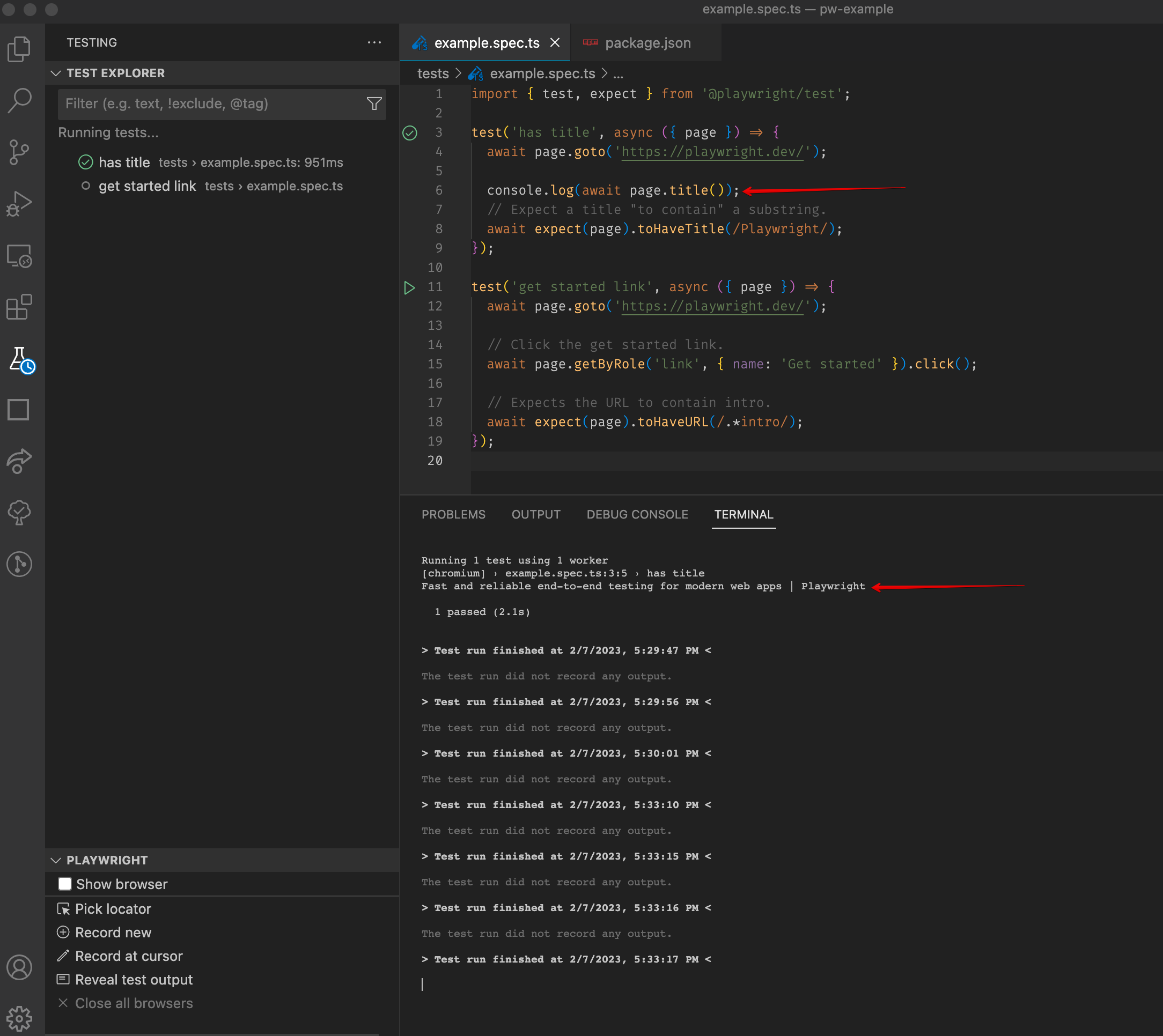 [BUG][extension] "Show Output" show log only first time. Test error ...