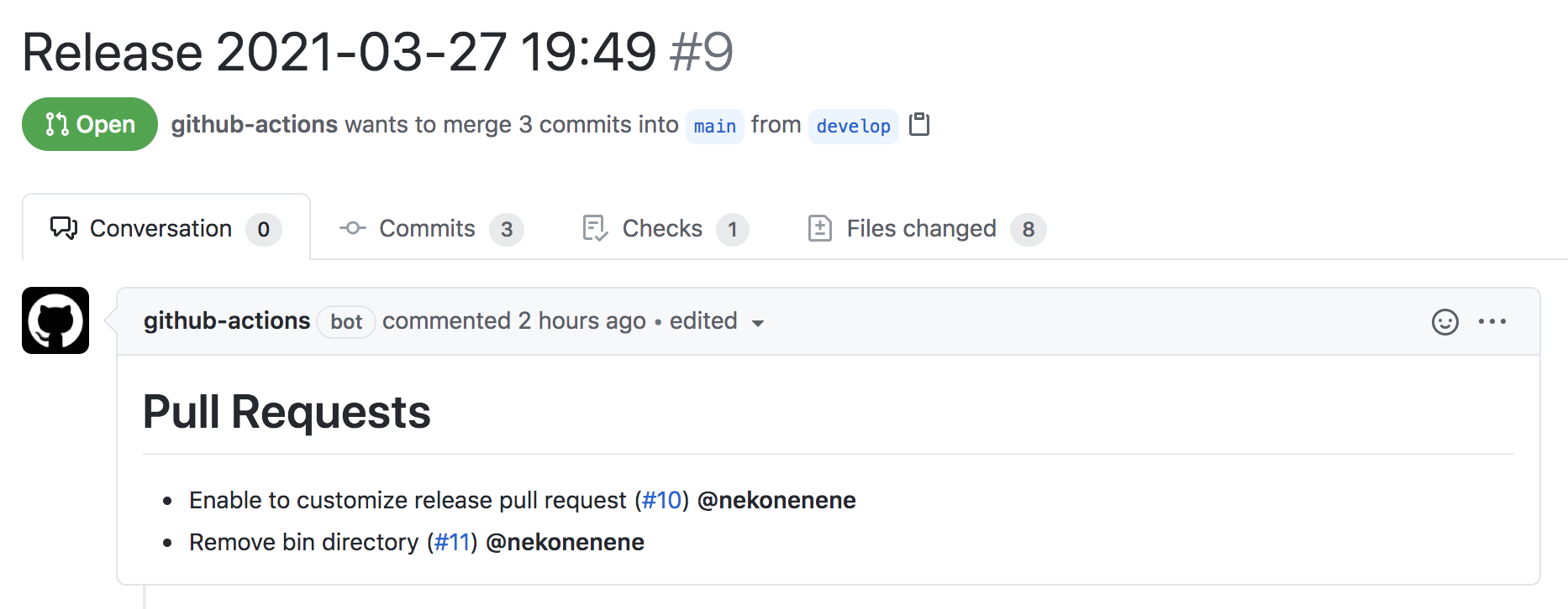 Screenshot of the Release Pull Request