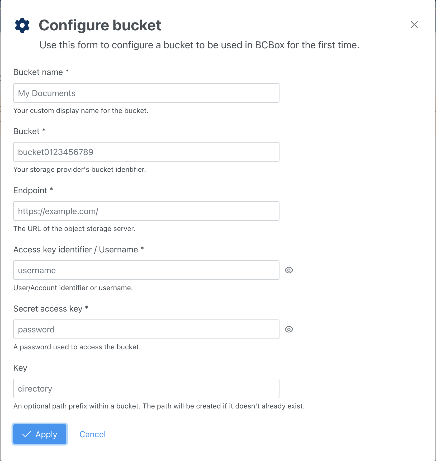 Configure bucket