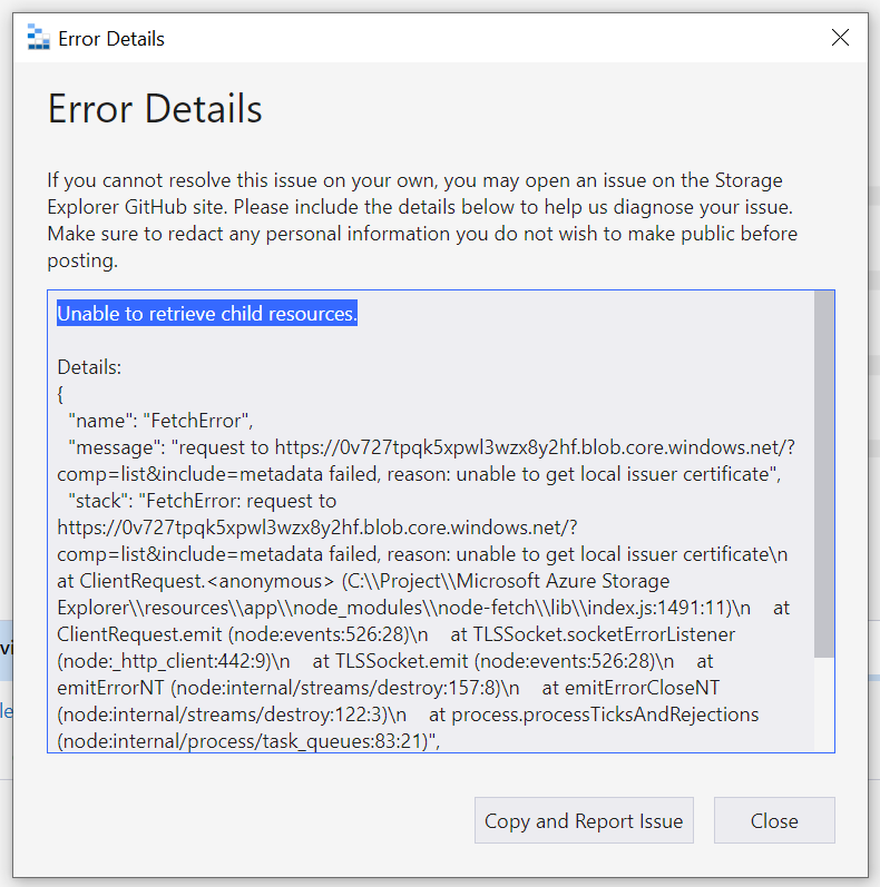 Couldn't connect to Azure storage · Issue 6251 · microsoft