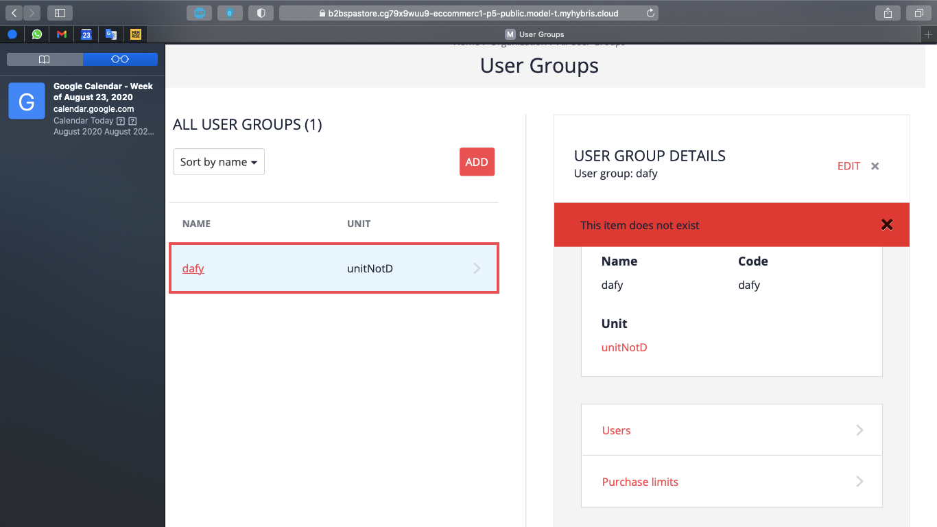 "This item does not exist" prompt on new user group creation appears ...