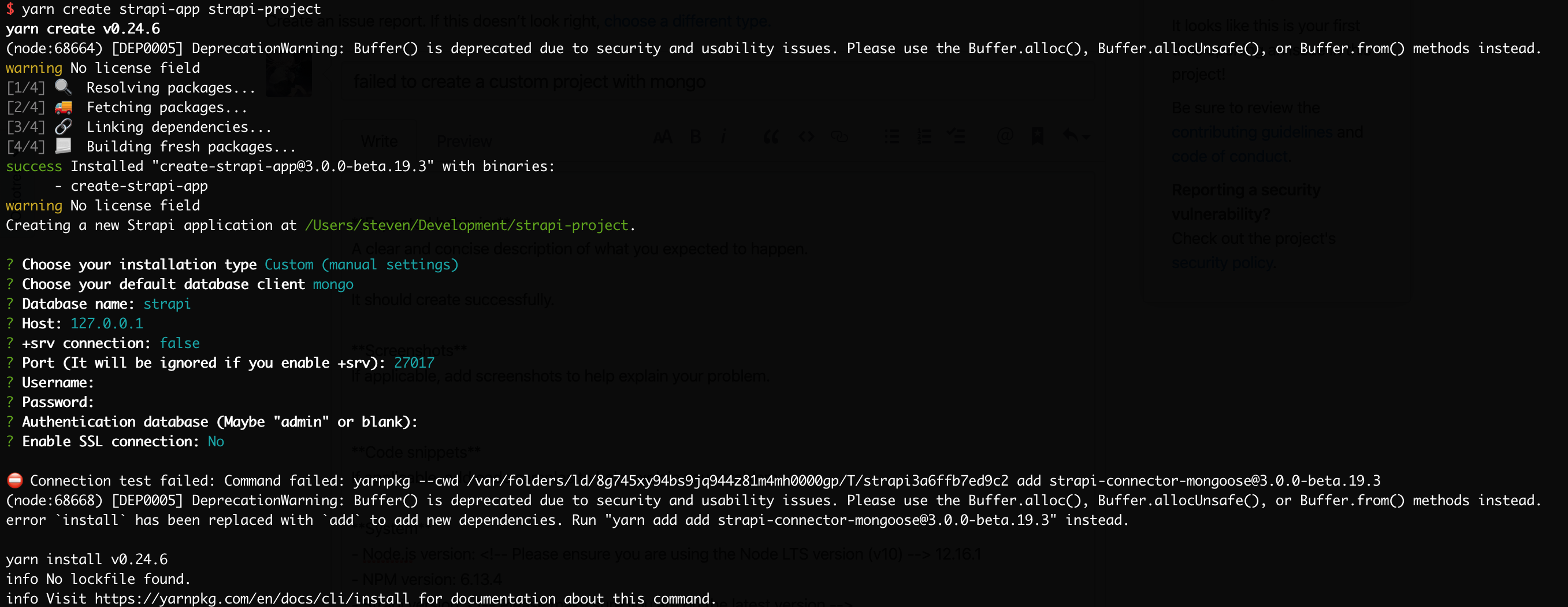 failed to create a custom project with mongo · Issue #5512 · strapi ...