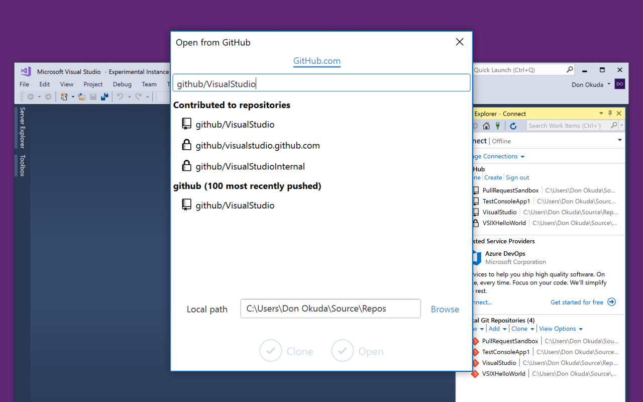 An image of the repository list