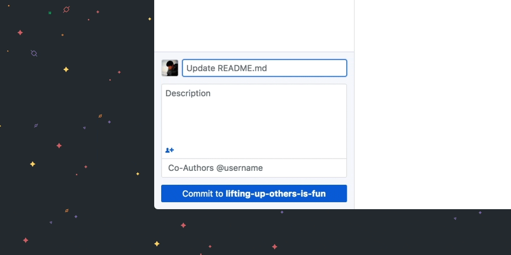 Example of adding a co-author by mentioning their GitHub handle