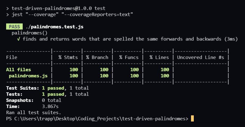 Jest Palindrome Test