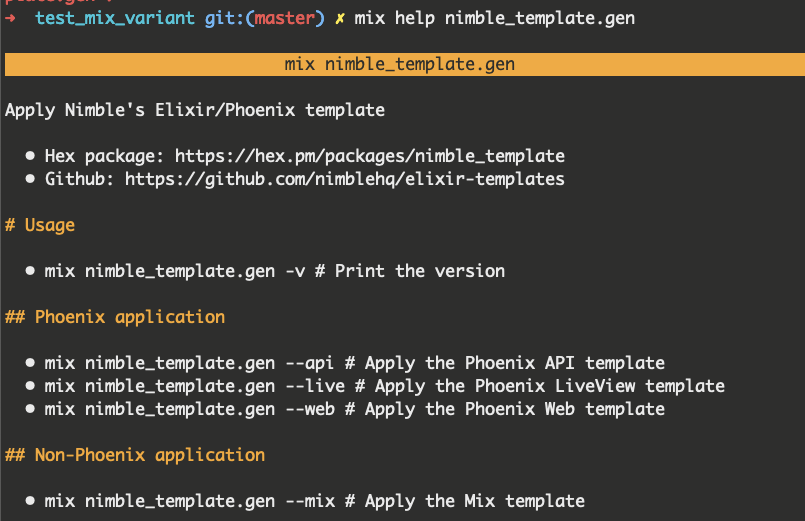 Rename the project into `nimble_template` and the mix task into `nimble ...