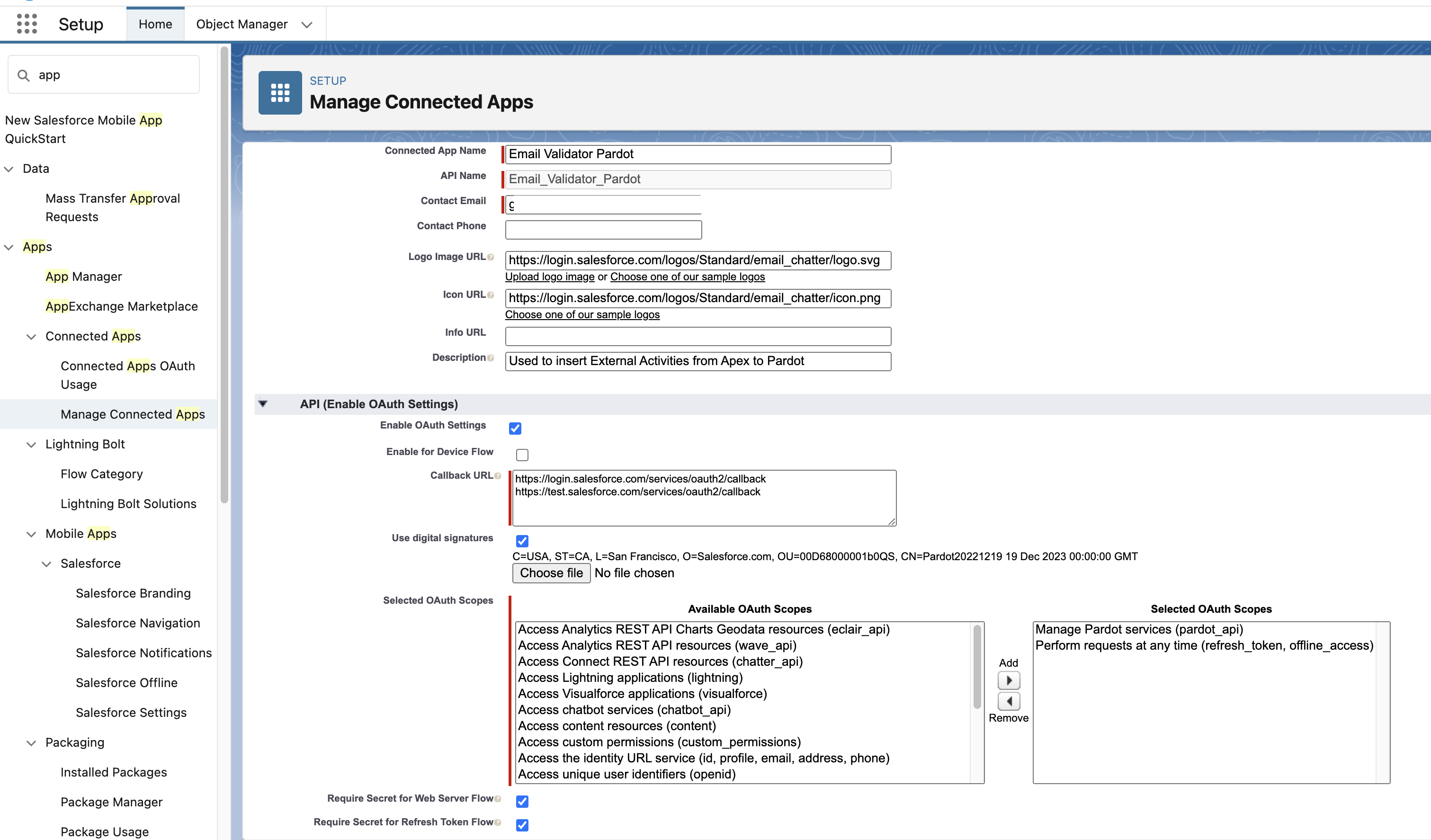 Pardot Connected App