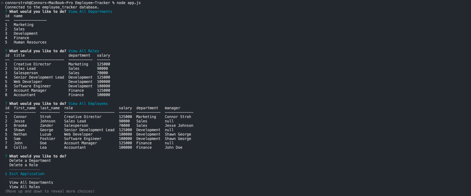GitHub connbstro/EmployeeTracker