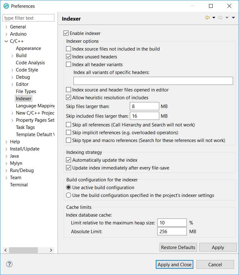 Check For Cdt Indexer Options Issue 825 Sloeber Arduino Eclipse Plugin Github