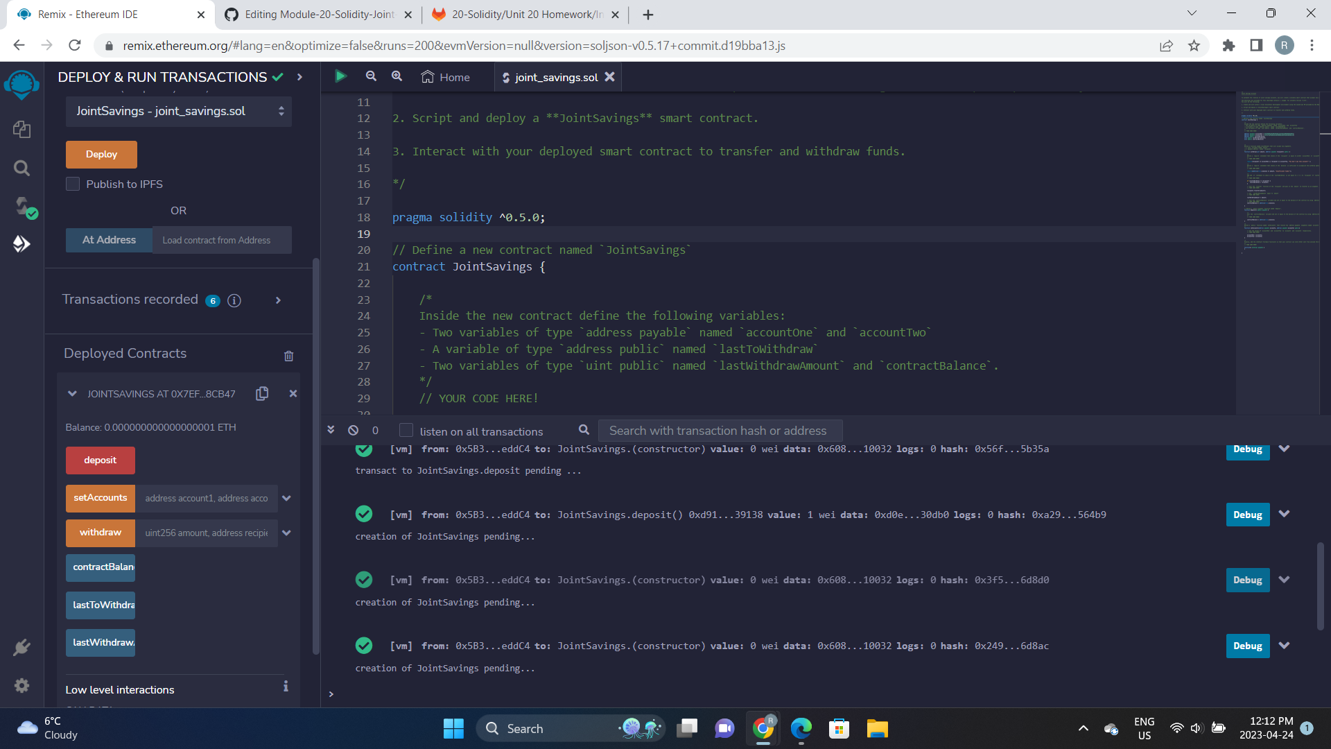 GitHub - reidema/Module-20-Solidity-Joint-Savings-Account: Using ...