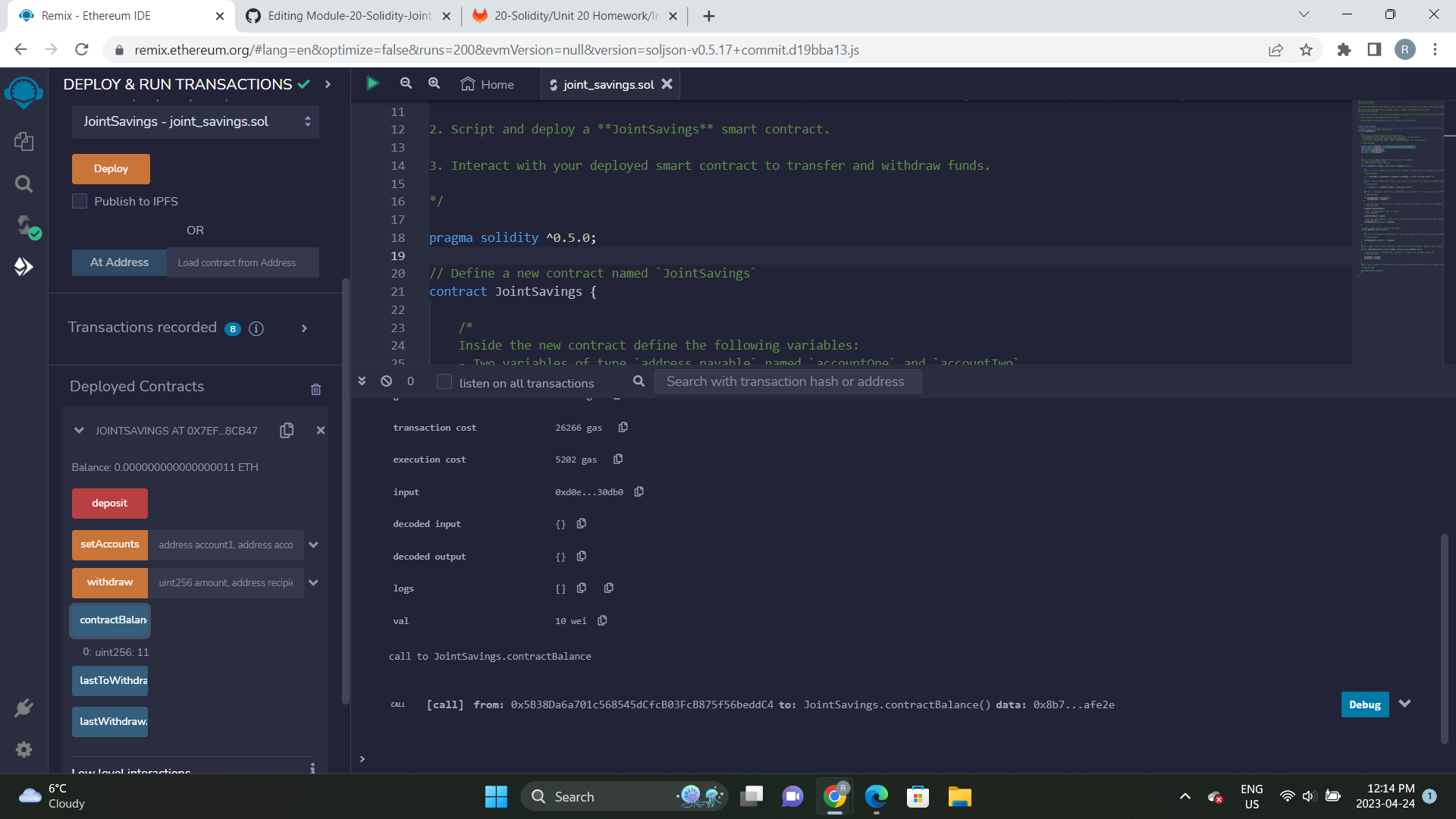 GitHub - reidema/Module-20-Solidity-Joint-Savings-Account: Using ...