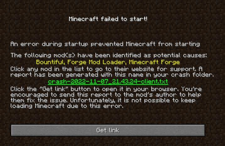 Bountiful causes minecraft launcher v.2.3.481-1.1.41 to crash · Issue