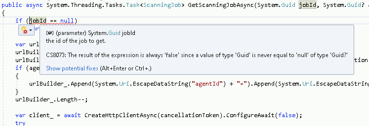 CS8073 build warnings when building generated C# clients against as ...