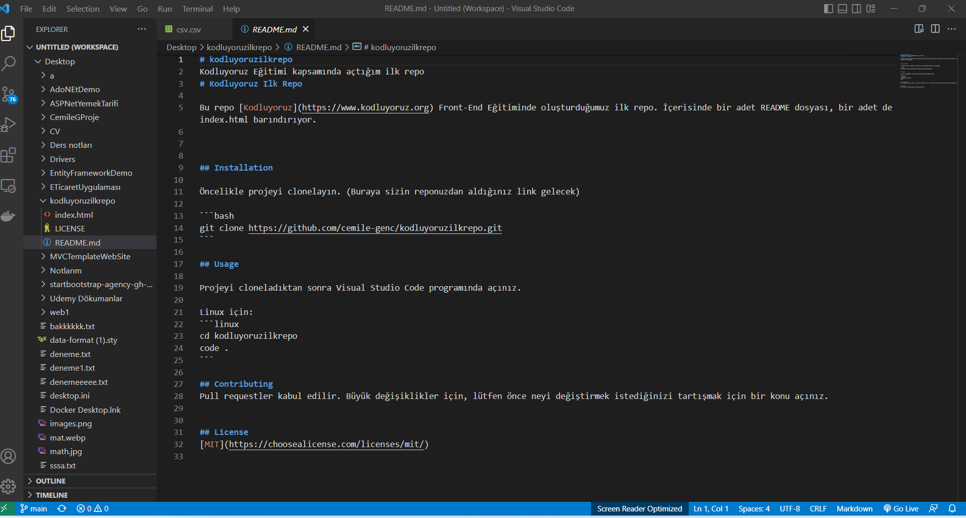 GitHub - cemile-genc/kodluyoruzilkrepo: Kodluyoruz Eğitimi kapsamında ...