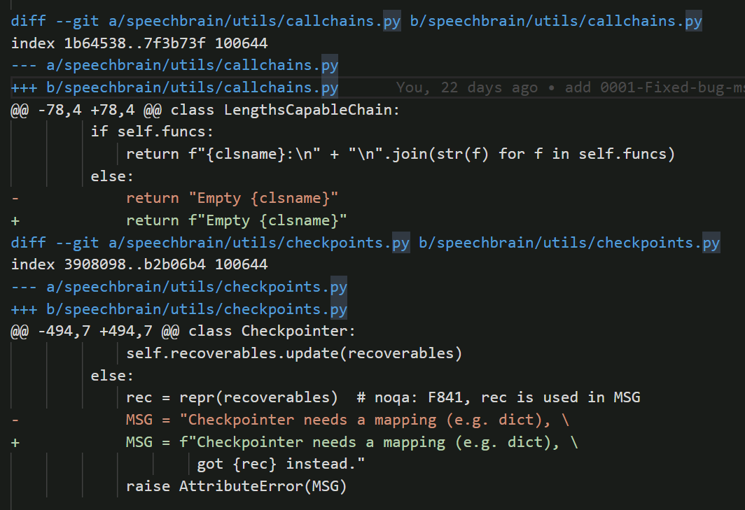 Bug: Add 'f' for log msg · Issue #1176 · speechbrain/speechbrain · GitHub