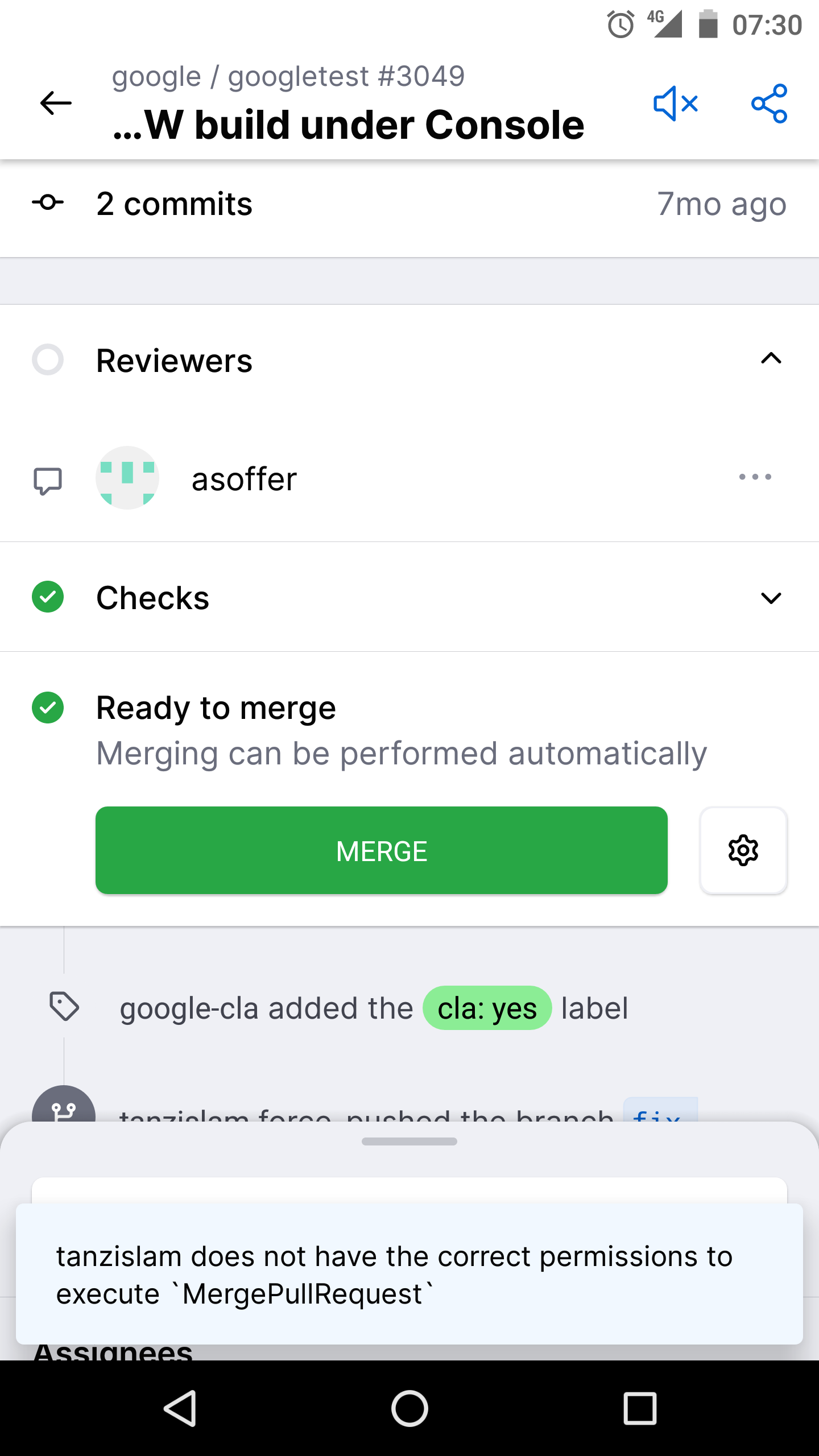 Android app always showing green PR Merge button · community ...