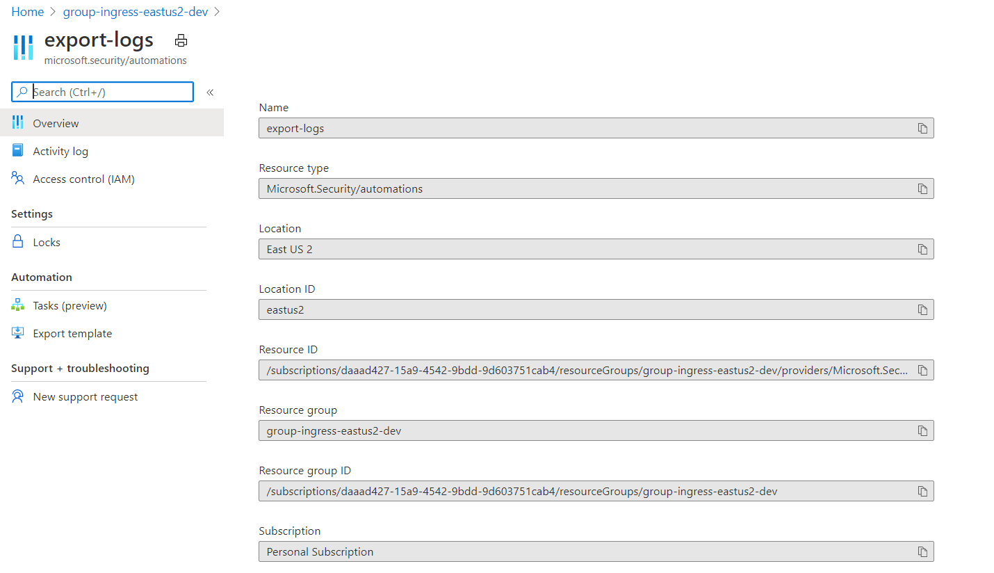 azurerm_security_center_automation continuous export integration not ...
