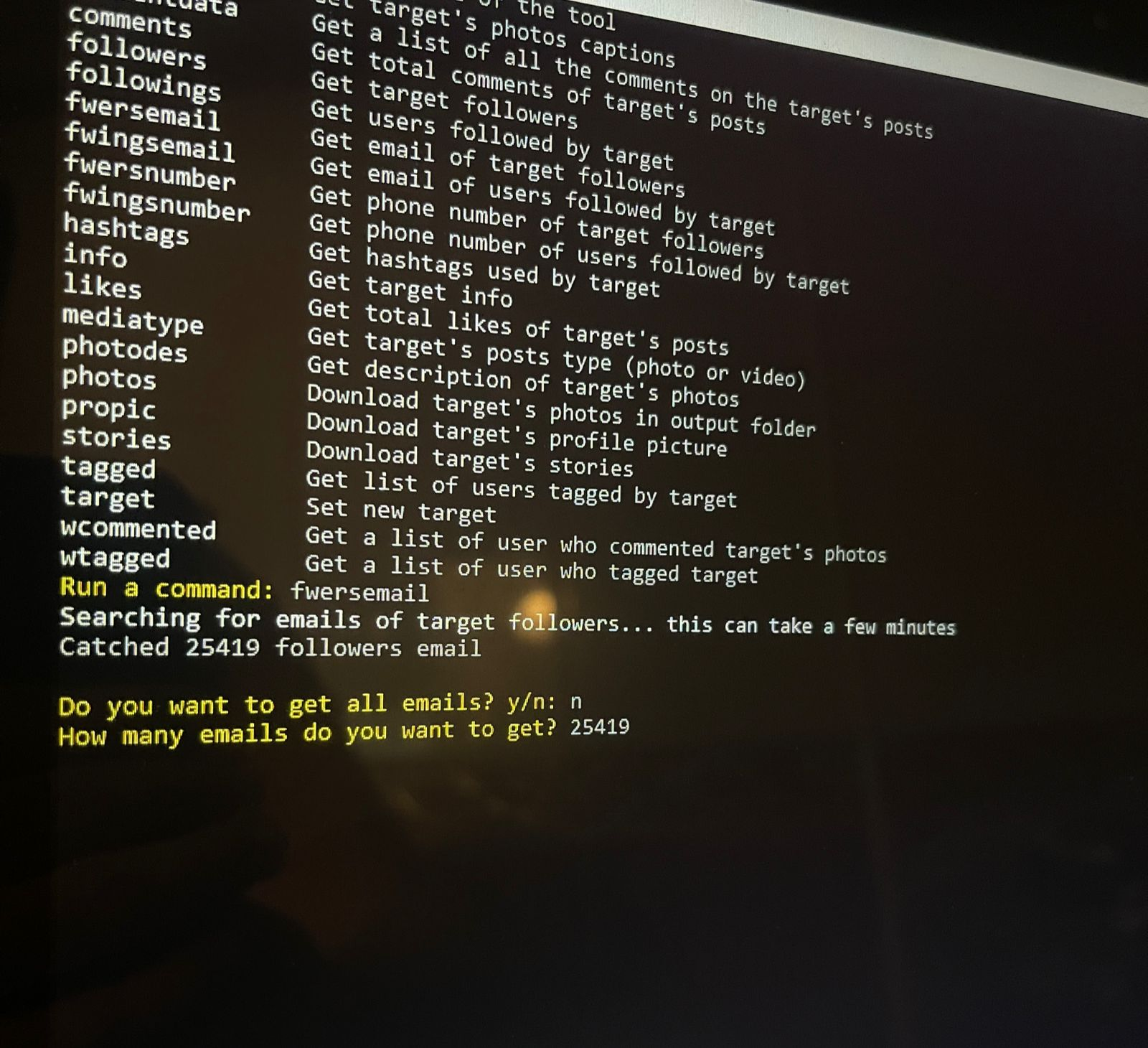 stuck y get all emails · Issue 626 · Datalux/Osintgram · GitHub