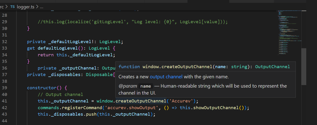 Not able see outputchannel i created in developer: SetlogLevel section ...