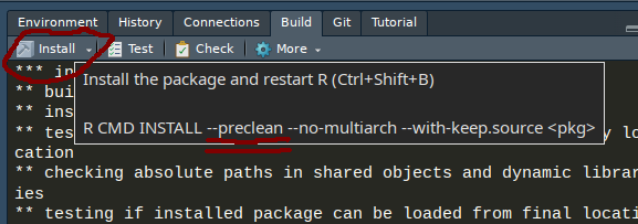 "Install" in build pane is confusing and default option is not what one ...