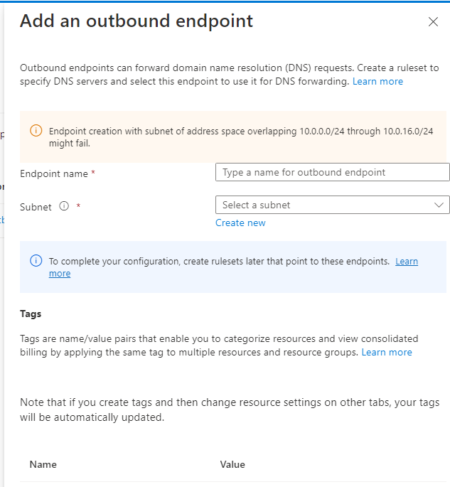 The restriction of inbound endpoint outbound endpoint of private dns