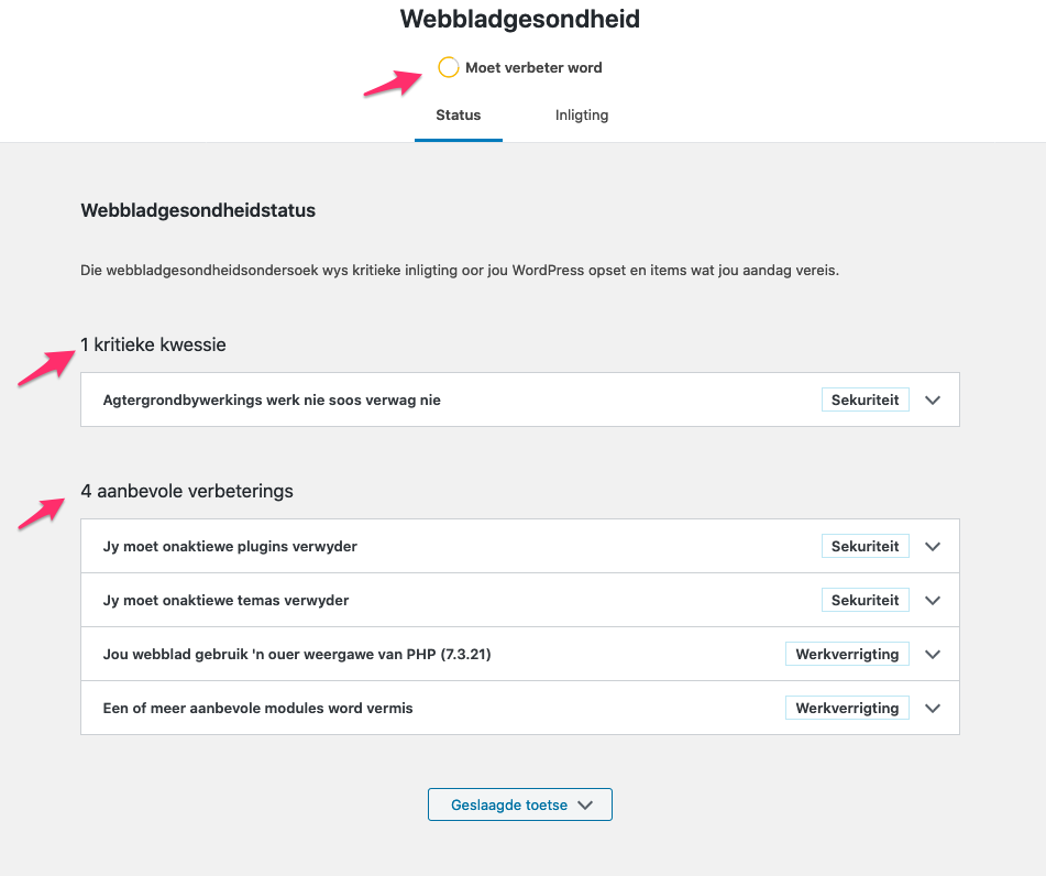 Webbladgesondheidstatus_‹_My_Core_Sandbox_—_WordPress