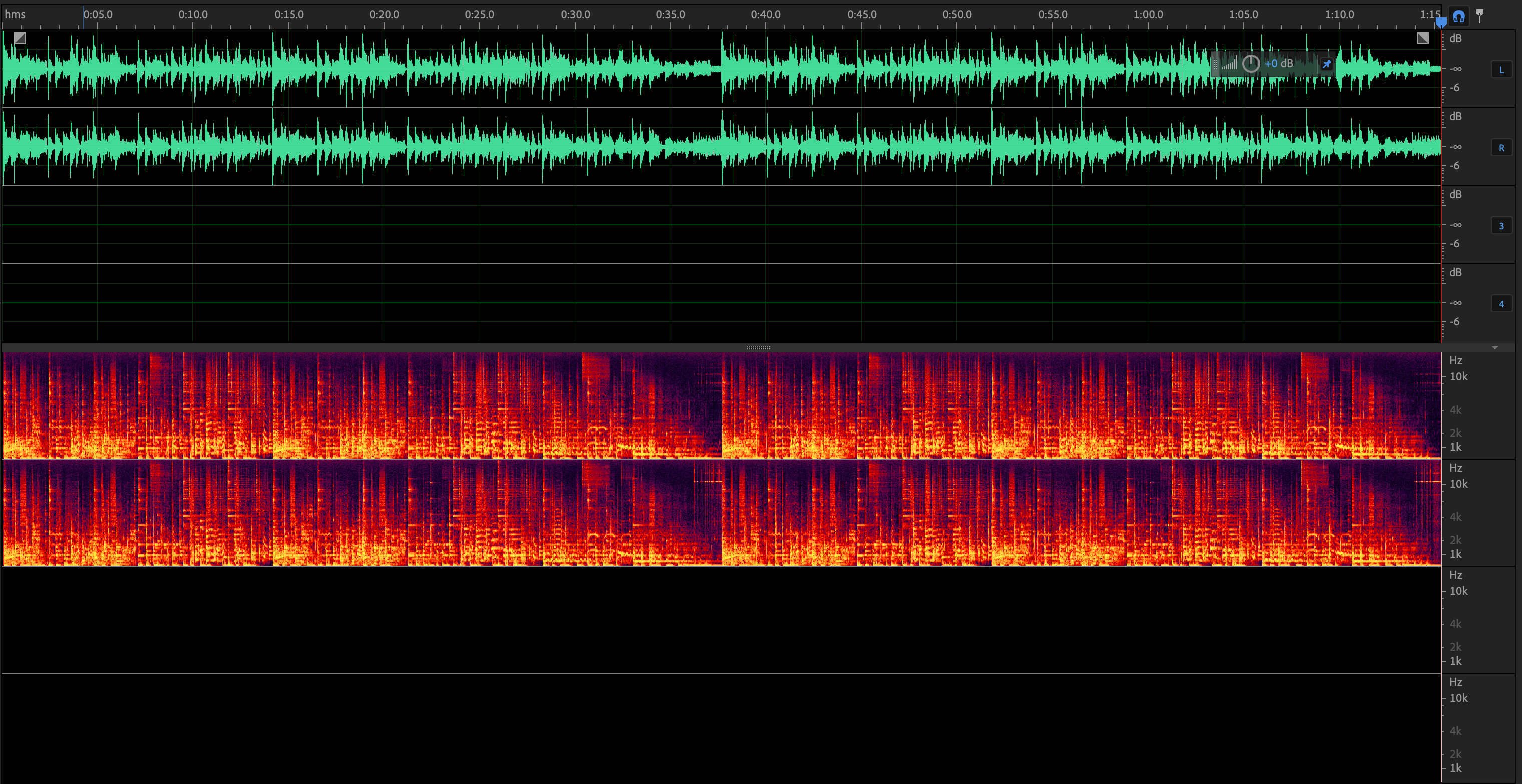 The file played with Cog, the 3rd channel is played on the Left channel and the 4th channel is played in the Right channel