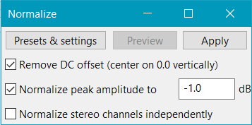 Normalize and Loudness normalization effect dialogs: clipped content ...