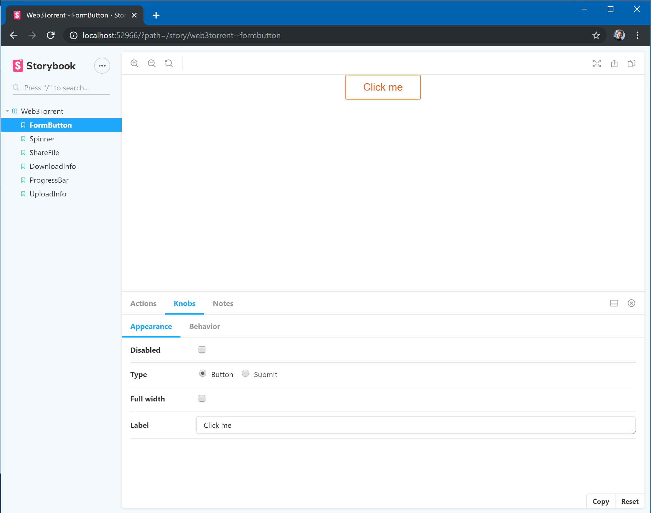 Screenshot of Storybook