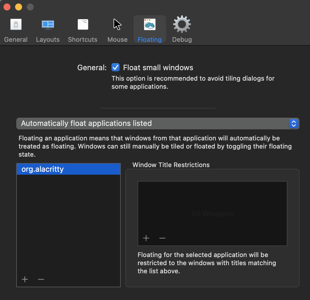 Alacritty window doesn't float · Issue 1472 · ianyh/Amethyst · GitHub