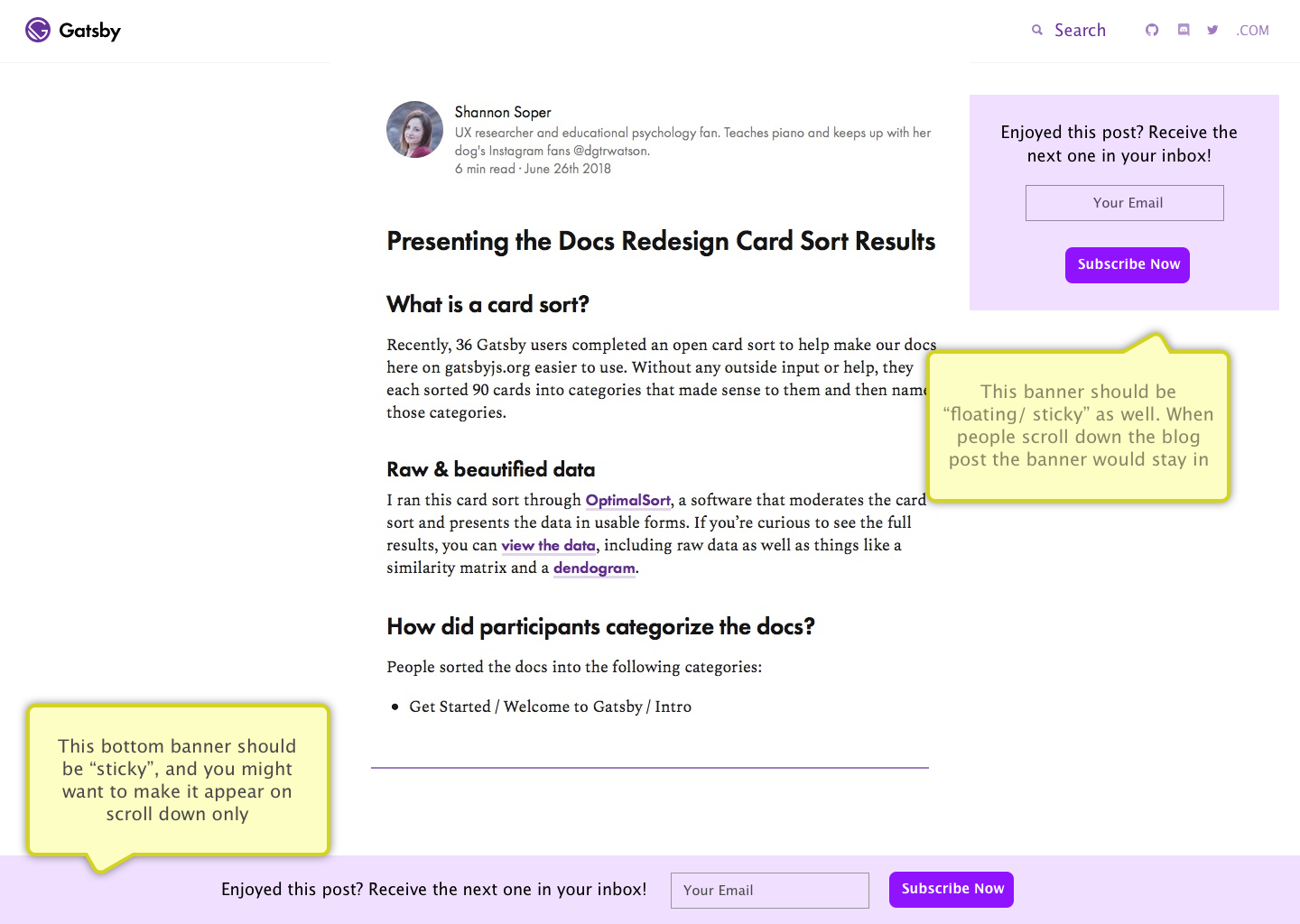 blog post and newsletter subscription banners