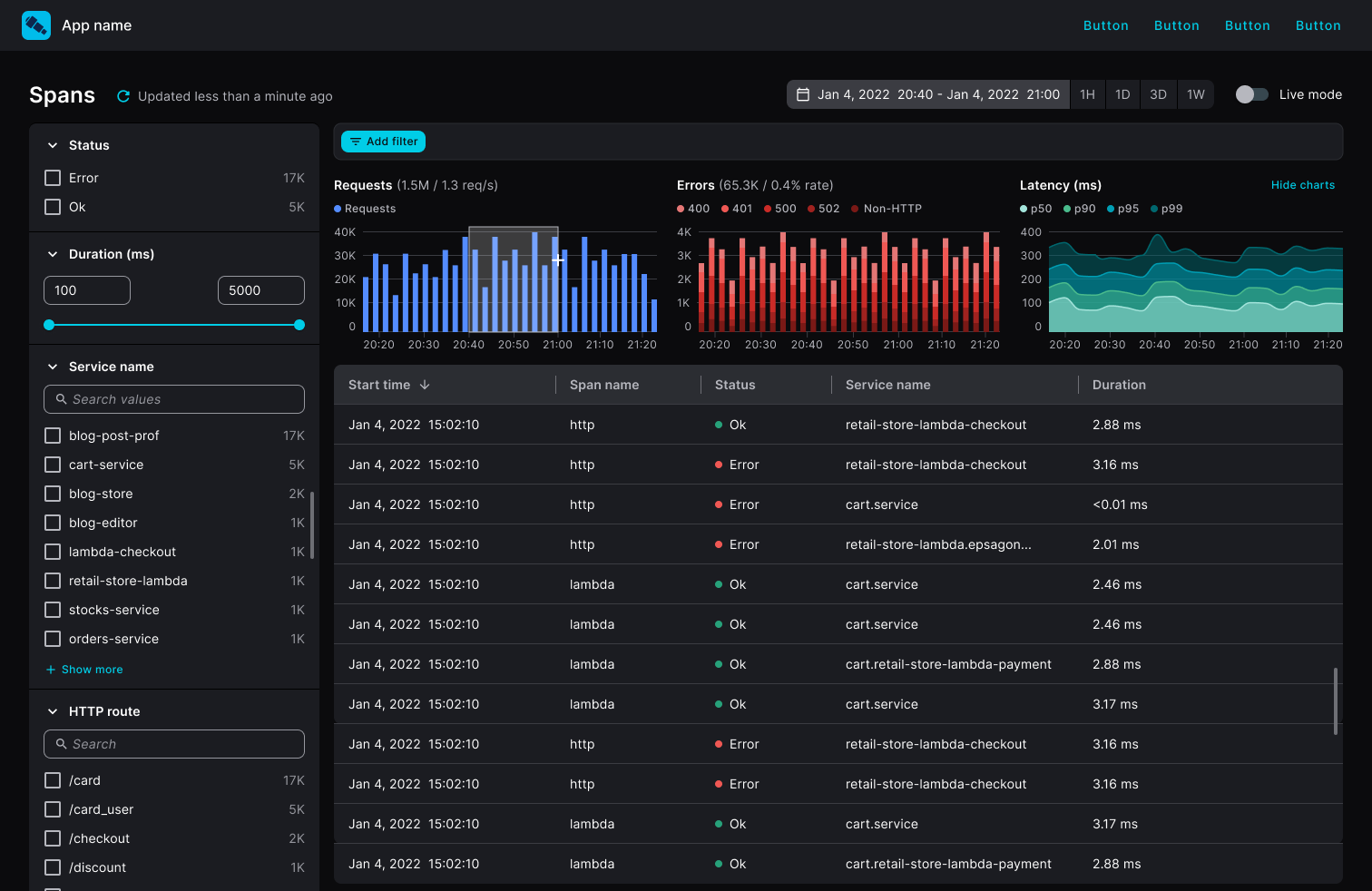 📚️ Span Search / RED metrics Charts · Issue 658 · teletrace/teletrace