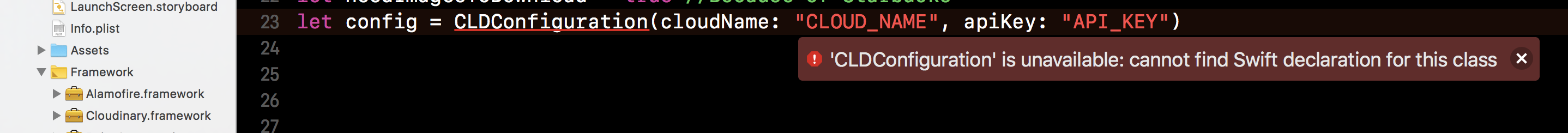 CLDConfiguration' is unavailable: cannot find Swift declaration for ...
