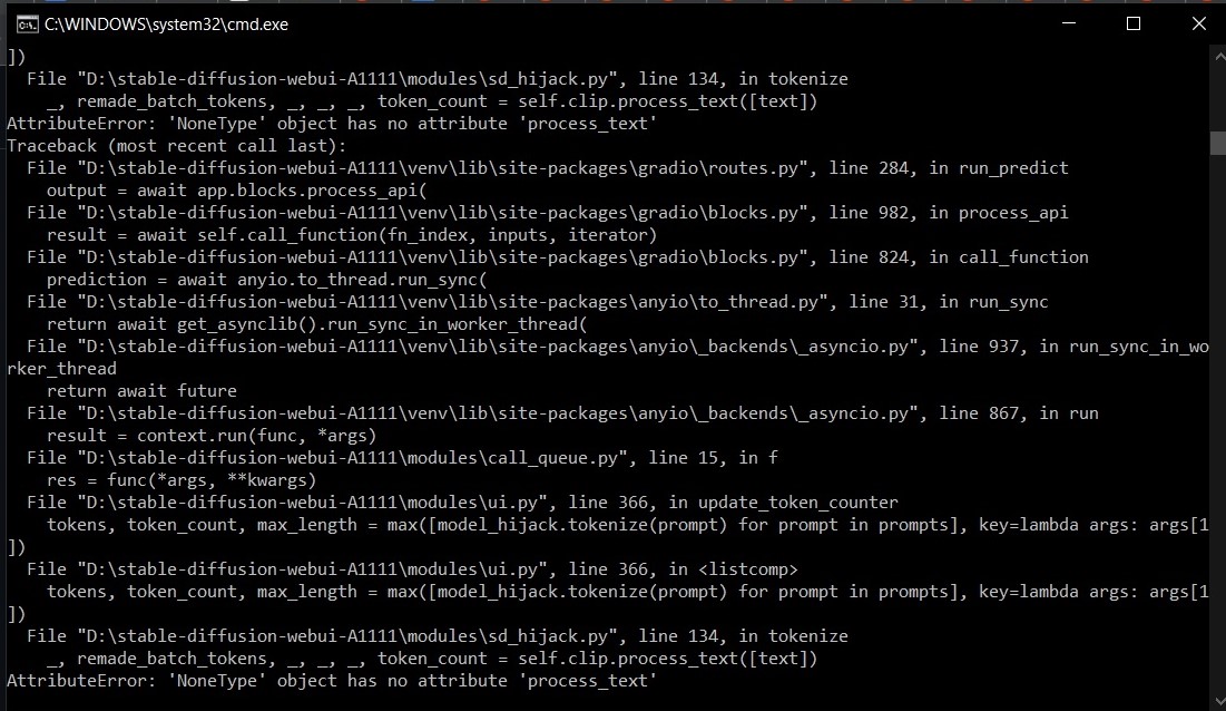 Runtime Error And Attributeerror: 'Nonetype' Object Has No Attribute  'Sd_Model_Hash' ...Also 'Process_Text' · Issue #5490 ·  Automatic1111/Stable-Diffusion-Webui · Github