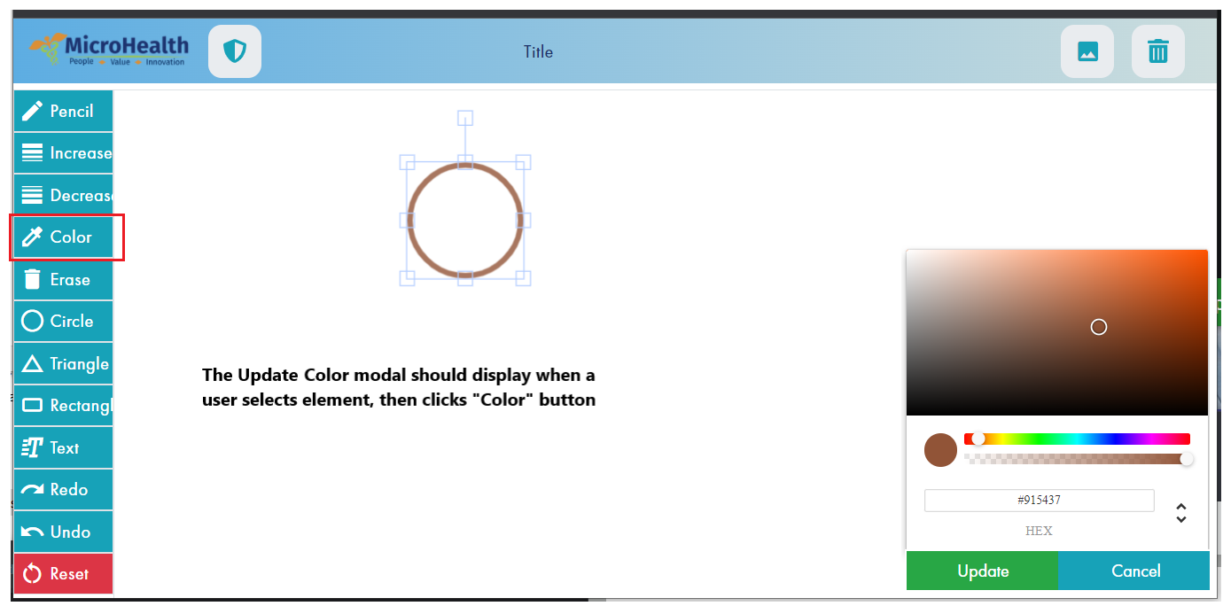 White Board Map: Should display Update Color modal when