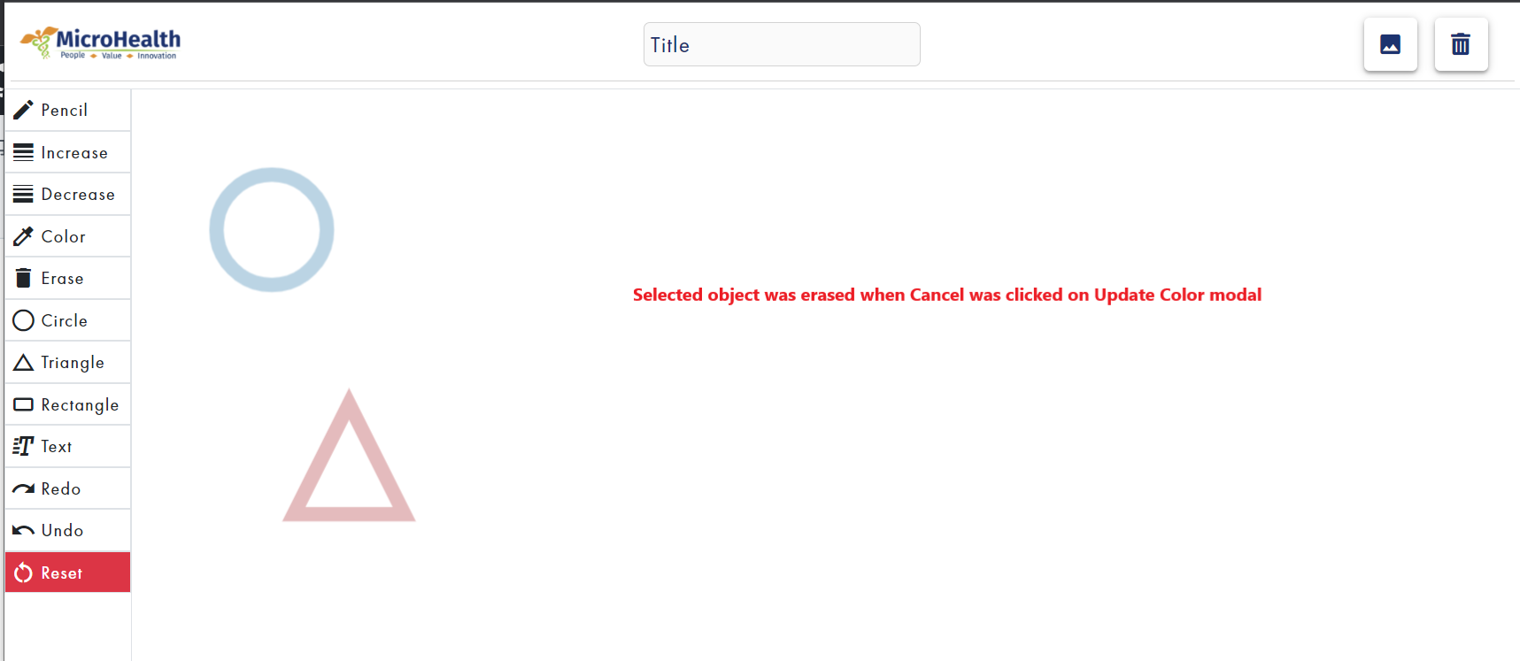 White Board: Selected object should not be erased when user clicks ...