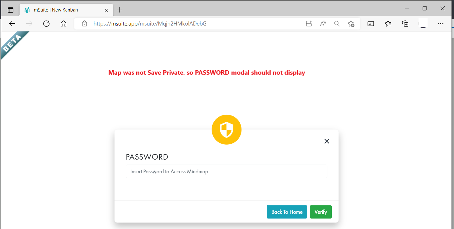 All Maps: PASSWORD modal should not display for map that was not Save ...
