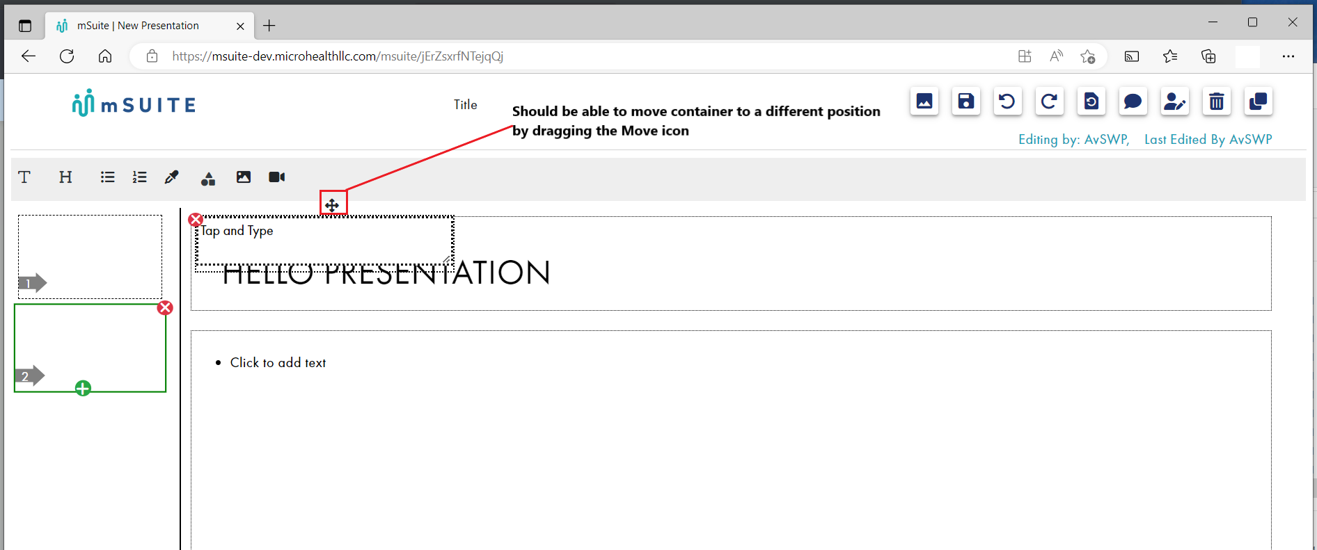 Presentation map: Should be able to Move textbox container to a ...