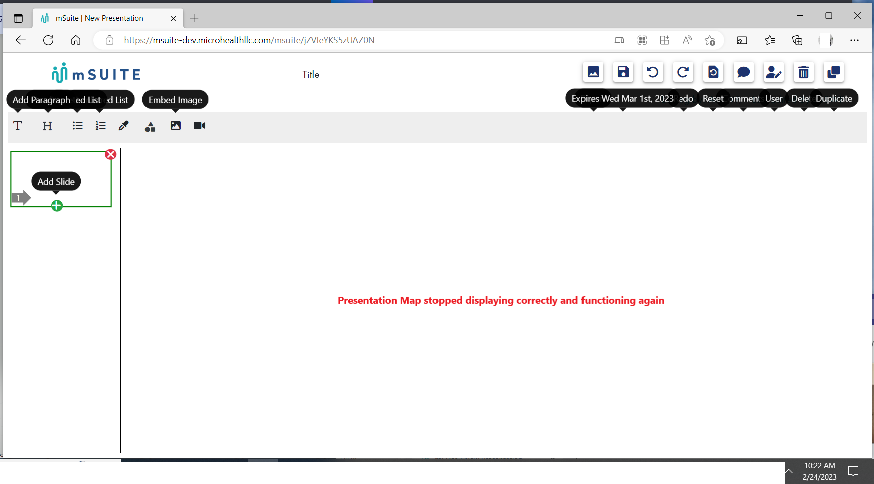 Sometimes the Presentation map just stops displaying correctly and