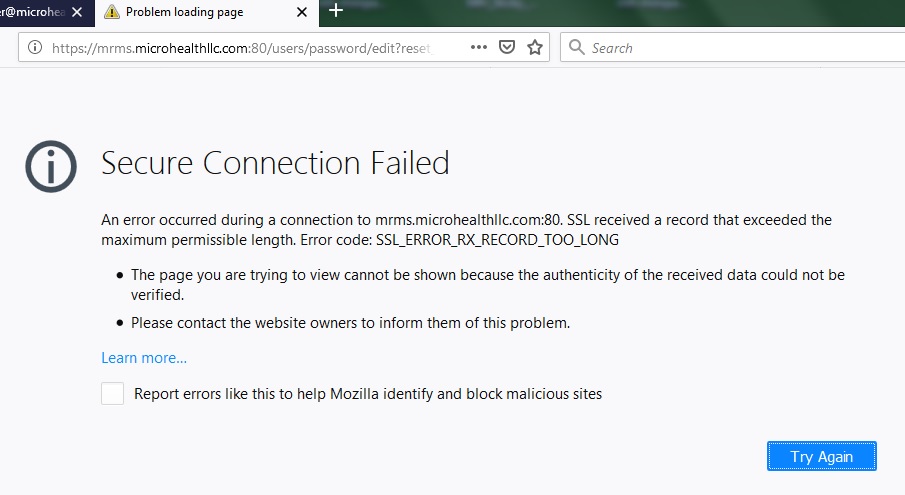 Error Screen displays after clicking Change My Password email link ...