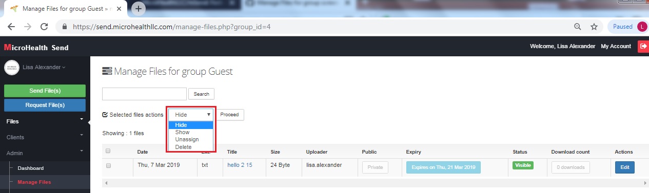 Manage Files for group screen - make Selected files actions look ...