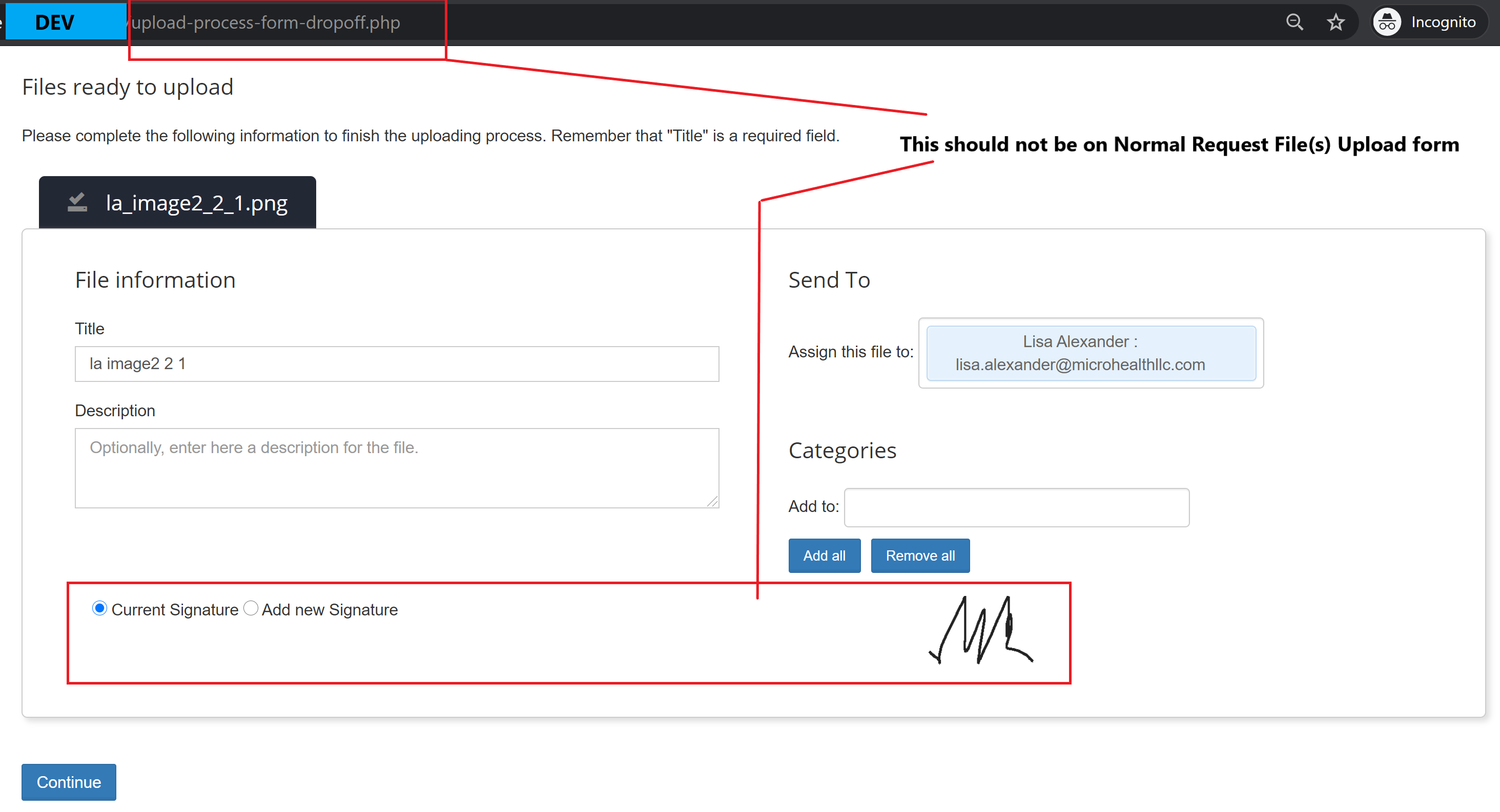 Normal Request Upload - Signature selection should not display on this ...