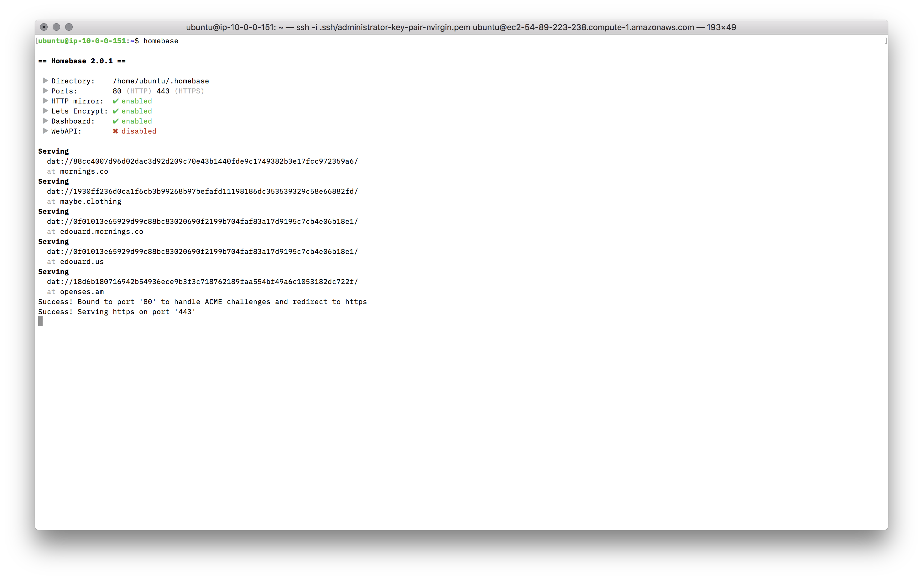 Homebase command working, Homebase command via pm2 is not working