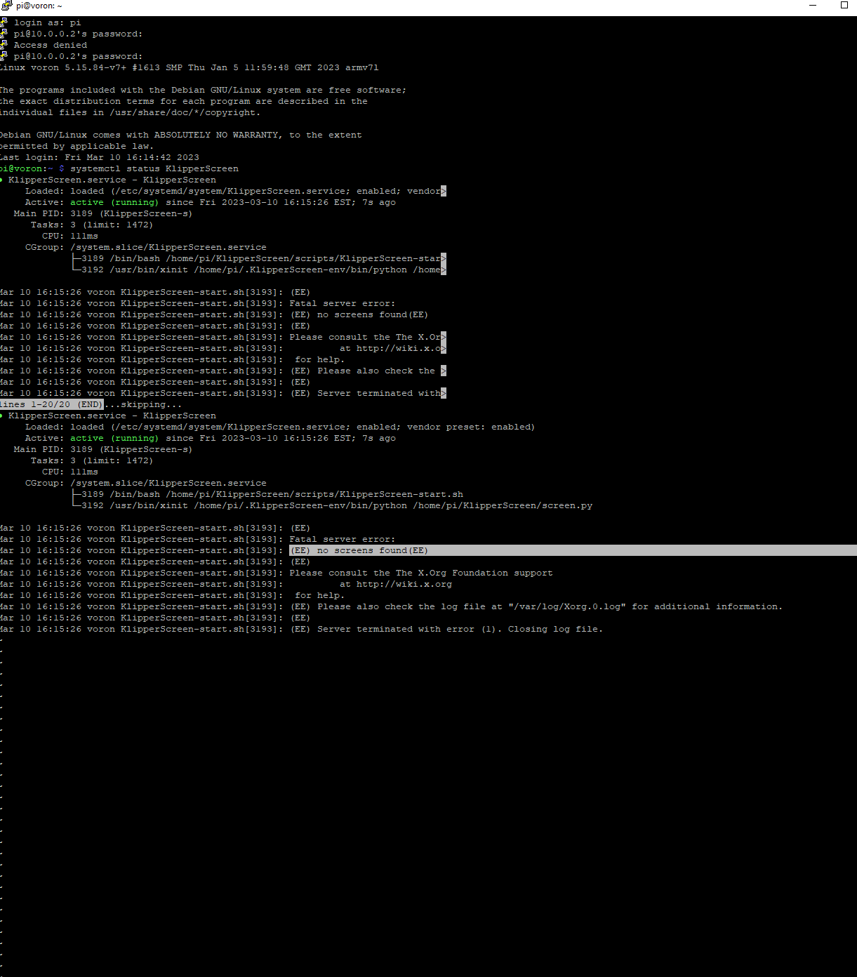 klipperscreen shows console but will not function after update today ...