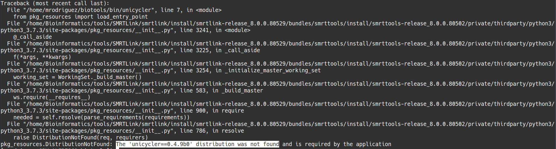 problem with Unicycler installation "The 'unicycler==0.4.9b0