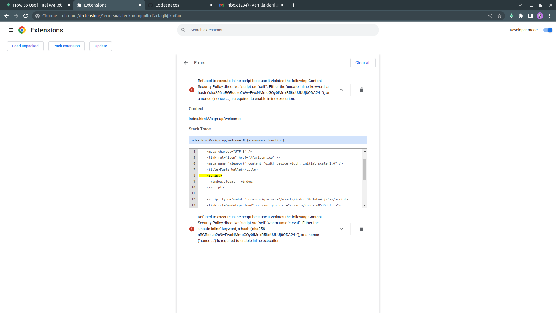 Errors when adding an extension to Google Chrome · Issue 318