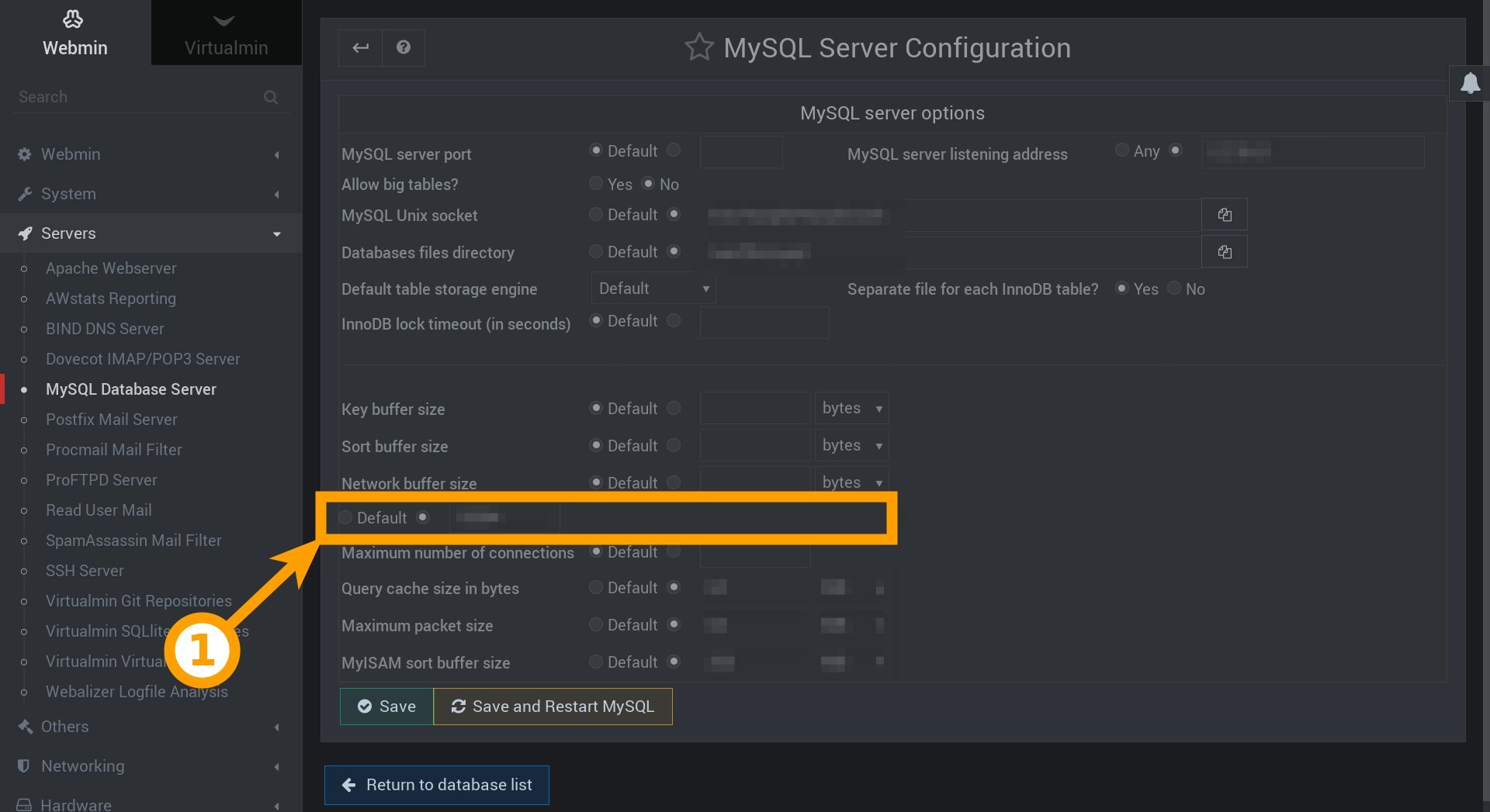 "Tables to cache" Title Not Display At "MySQL Server Configuration